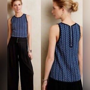 Anthropology Navy Blue Patterned Women's Top